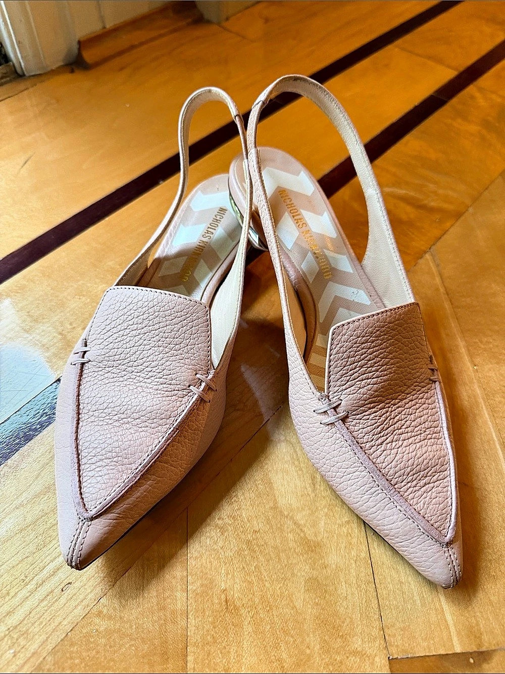 Nicholas Kirkwood Pointed-Toe Slingback Flats in Pink Like New